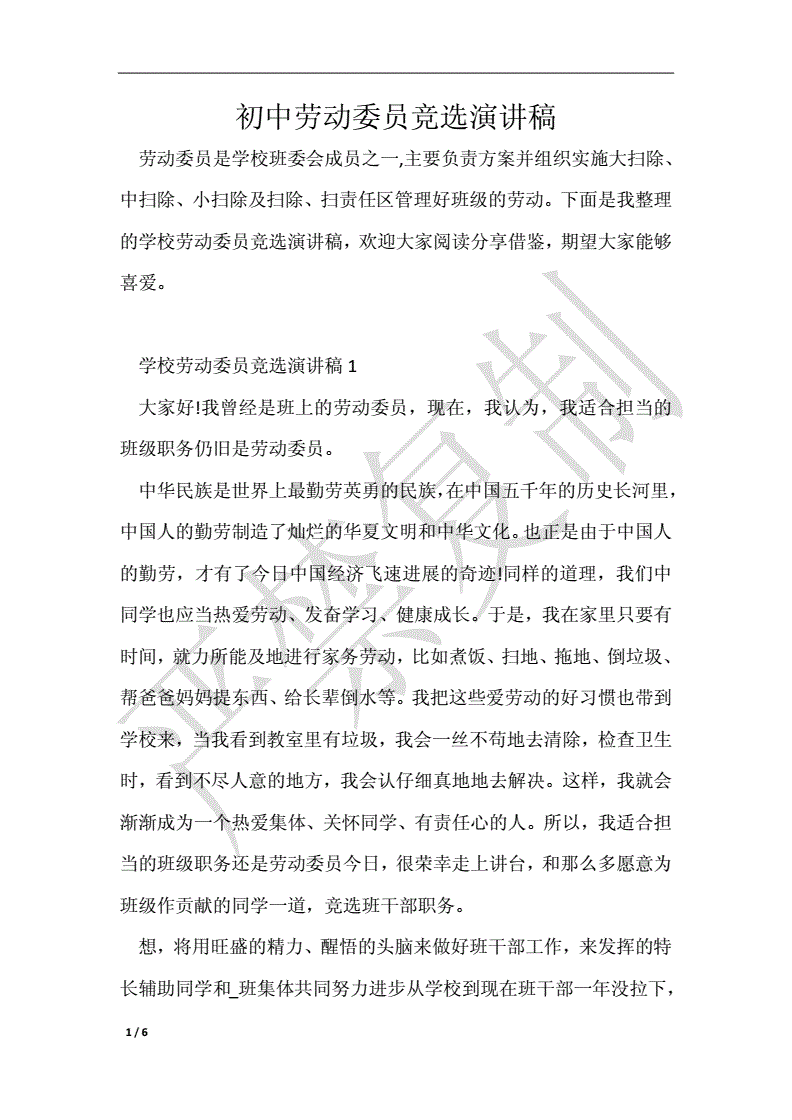 劳动委员演讲稿