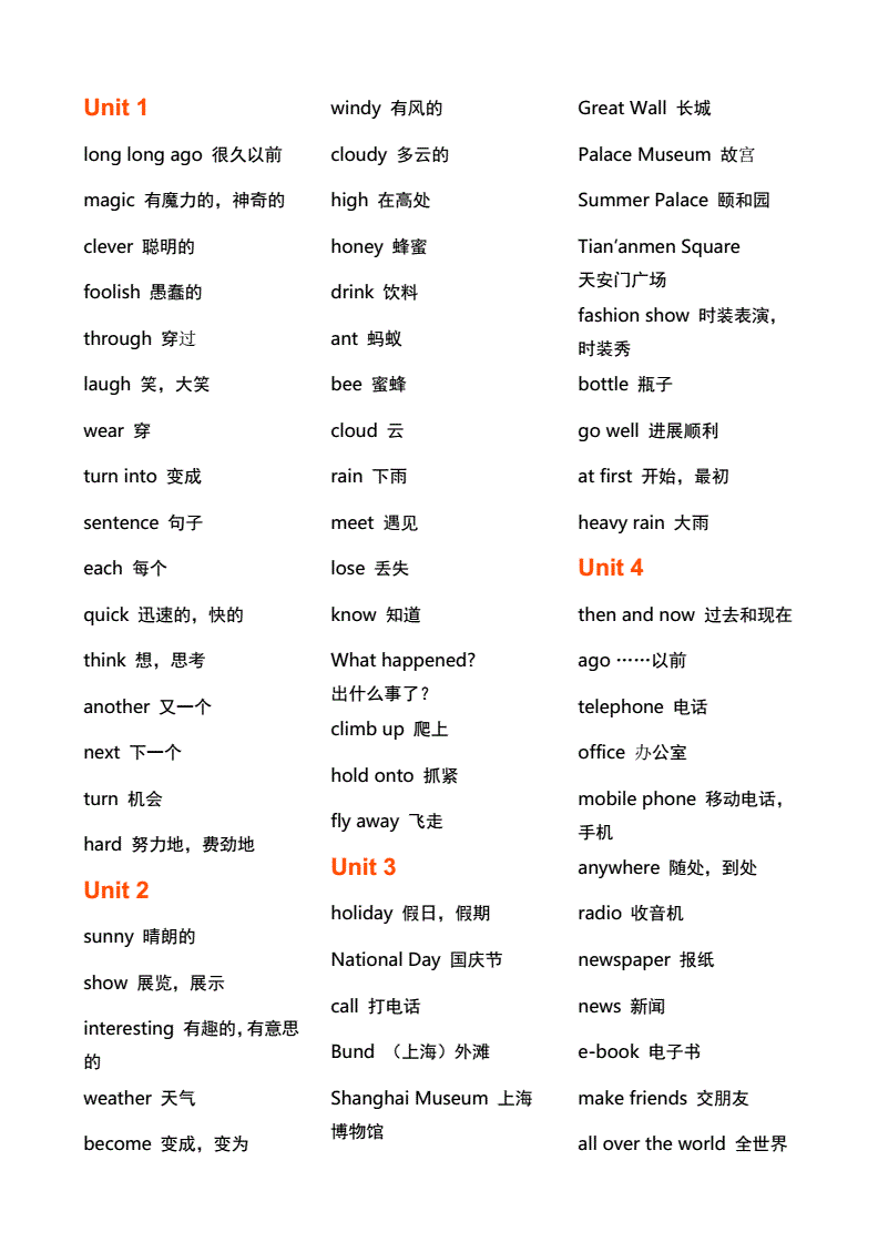 一到六年级的英语单词