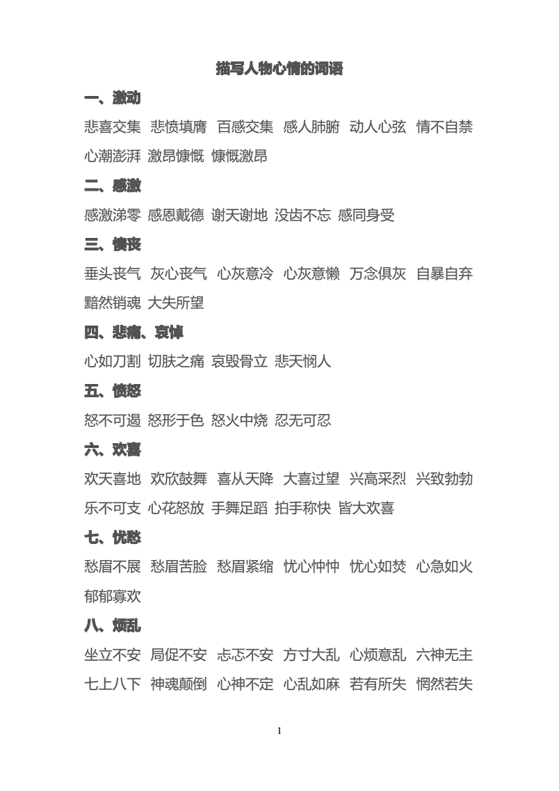 表示各种心情的词语