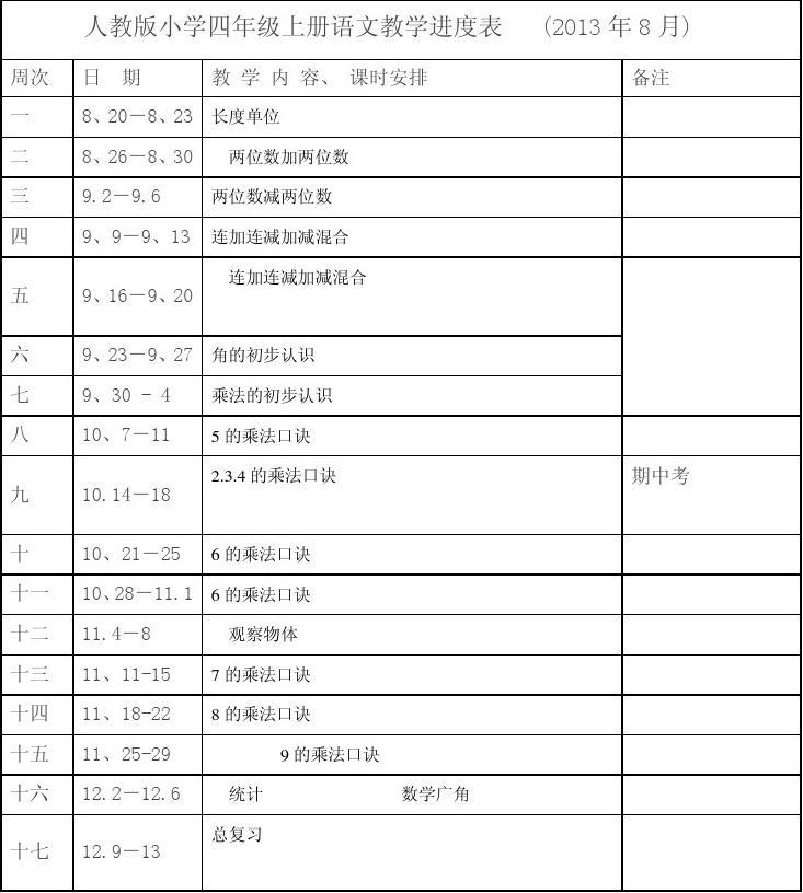二年级语文教学进度