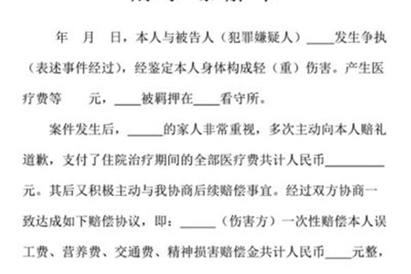 刑事案件谅解书范文