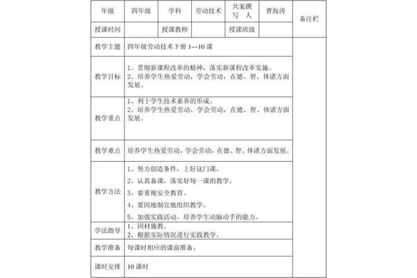 六年级劳动教学计划